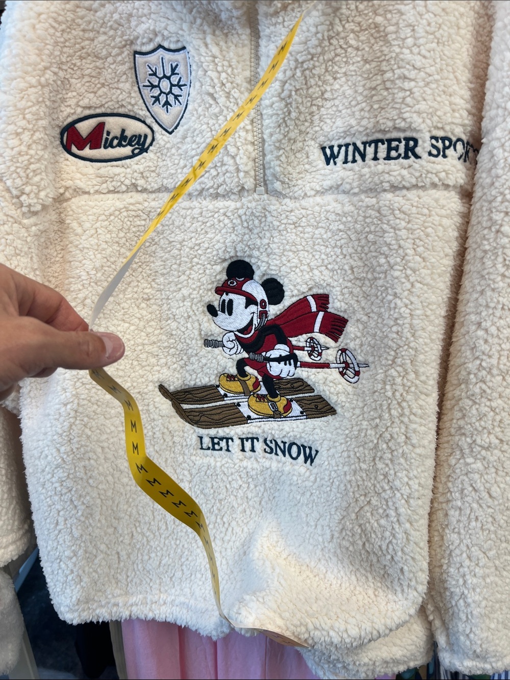 Disney Kids Cream Sherpa Pullover Hoodie with Red & Black Ski Mickey